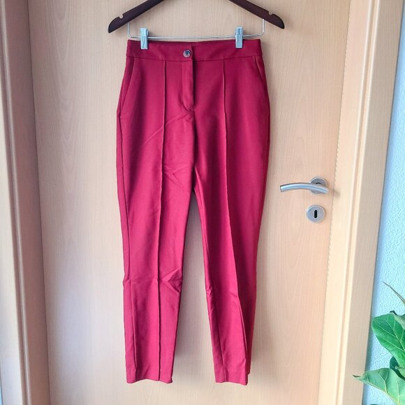 Express Maroon Red Stretch Ankle High Rise Trouser Pants Women's Size 2 Regular - Picture 2 of 7